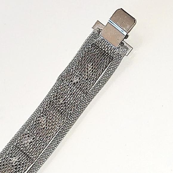 VINTAGE MESH BRACELET - FAUX TIGER'S EYE SLAG GLASS STONES - Picture 6 of 11